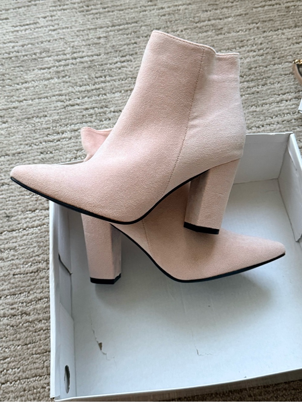 Others Follow Blush Pink Pointed Toe Block Heel Ankle Boots